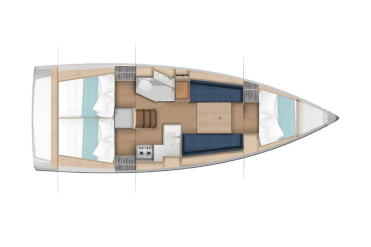 Floor plan of Naia - Comfort line, a Jeanneau Sun Odyssey 350 sailboat at Salerno, Italy