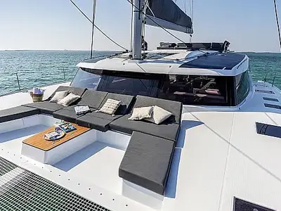 Deck of Odysseus, a Fountaine Pajot Aura 51 catamaran at Seget Donji, Croatia