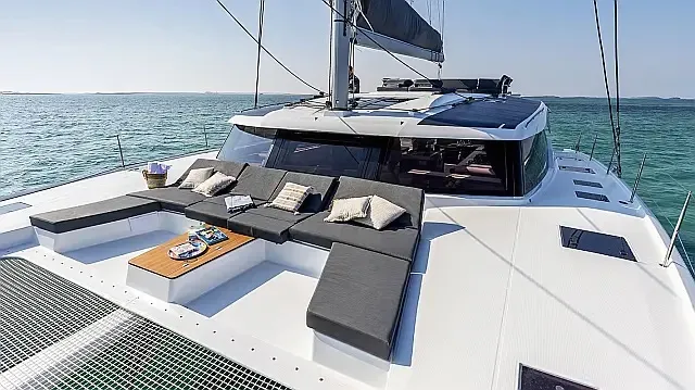 Deck of Odysseus, a Fountaine Pajot Aura 51 catamaran at Seget Donji, Croatia