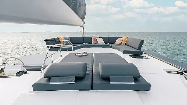 Exterior view of Odysseus, a Fountaine Pajot Aura 51 catamaran at Seget Donji, Croatia