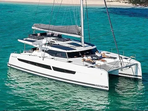 Cockpit of Odysseus, a Fountaine Pajot Aura 51 catamaran at Seget Donji, Croatia
