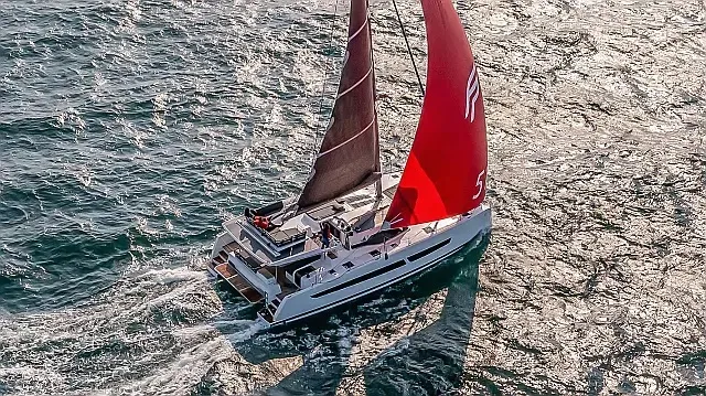 Exterior view of Odysseus, a Fountaine Pajot Aura 51 catamaran at Seget Donji, Croatia