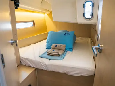 Cabin on Champagne, a Beneteau Oceanis 40.1 sailboat at Marmaris, Turkey