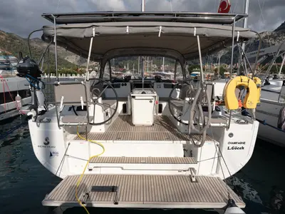 Deck of Champagne, a Beneteau Oceanis 40.1 sailboat at Marmaris, Turkey