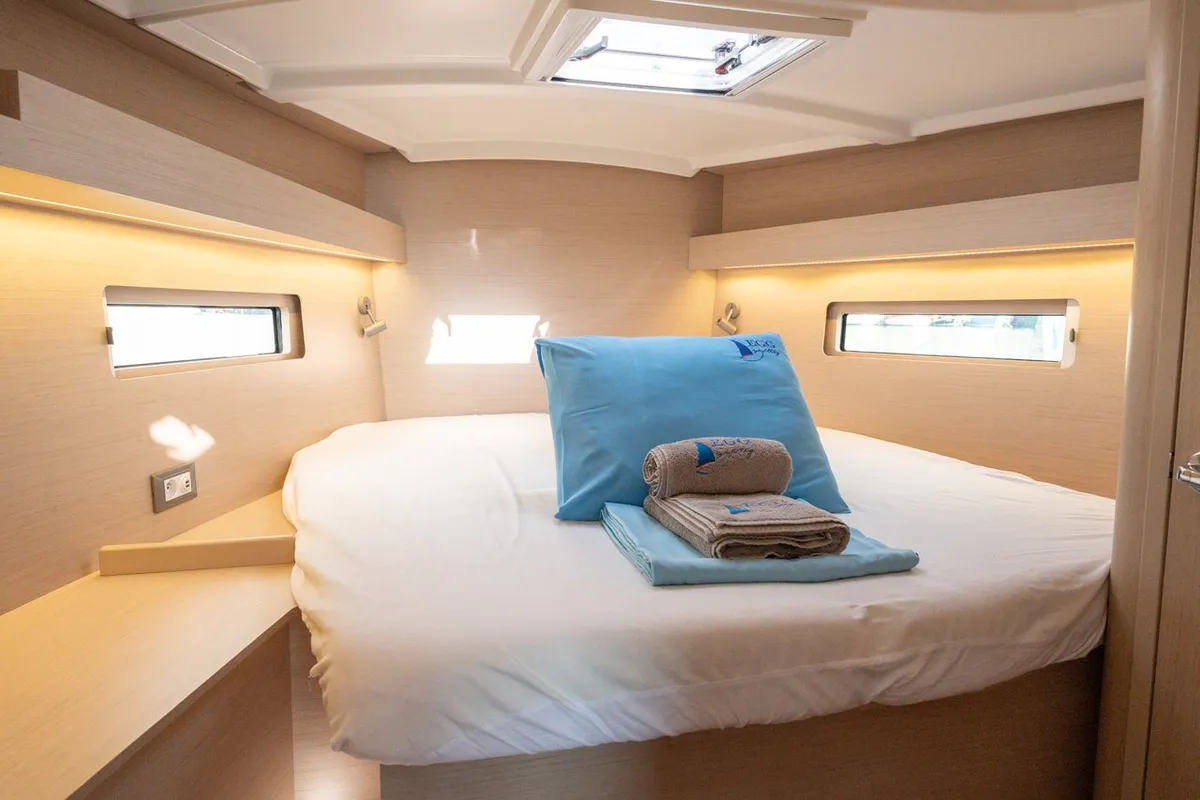 Cabin on Champagne, a Beneteau Oceanis 40.1 sailboat at Marmaris, Turkey