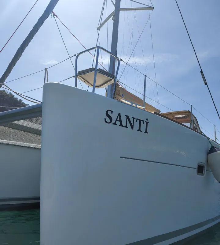 Deck of Santi, a Lagoon 400 catamaran at Fethiye, Turkey