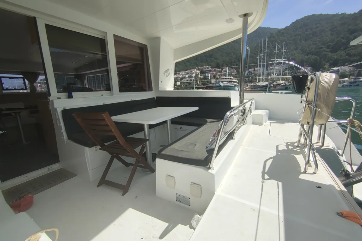 Deck of Santi, a Lagoon 400 catamaran at Fethiye, Turkey