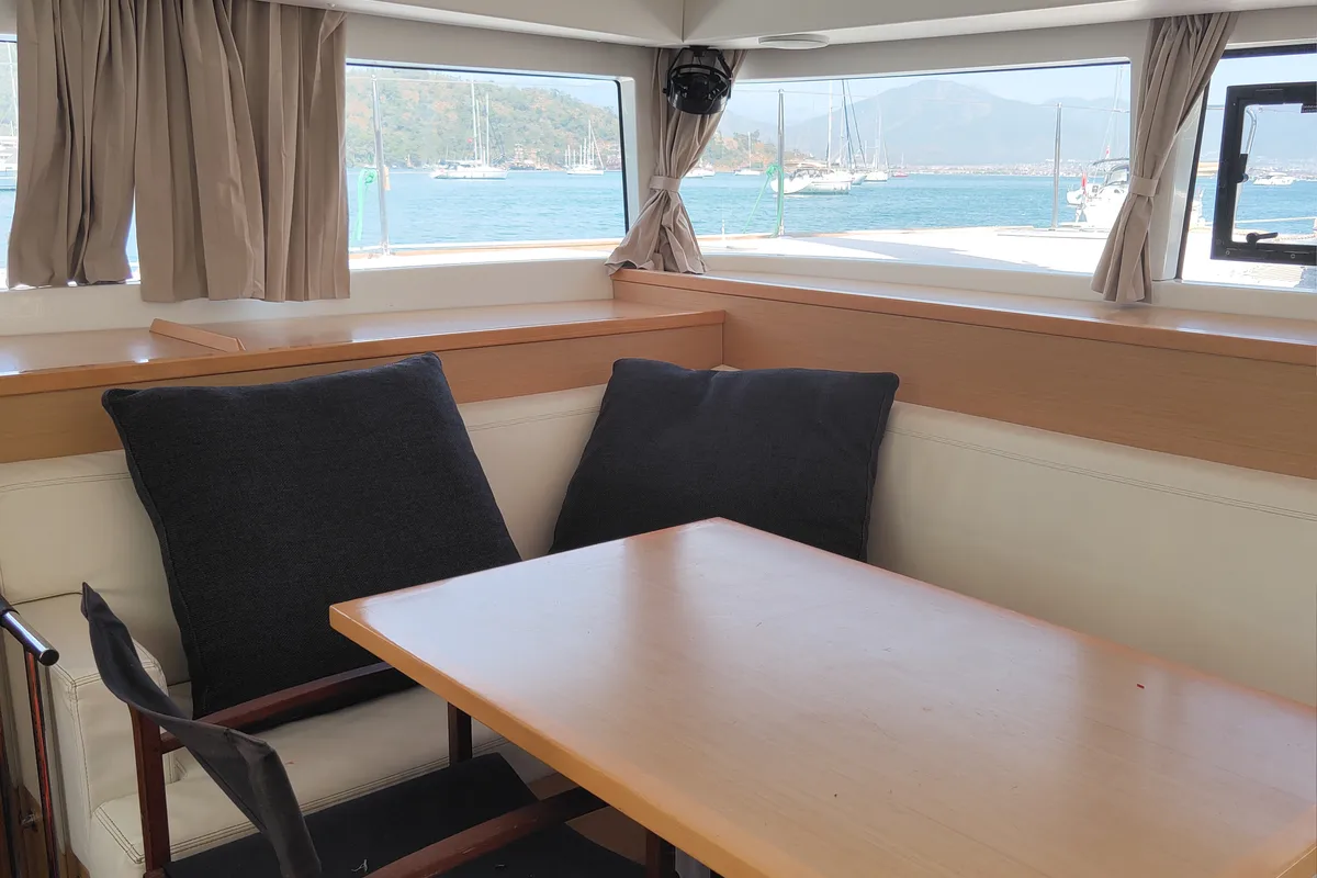 Salon of Santi, a Lagoon 400 catamaran at Fethiye, Turkey