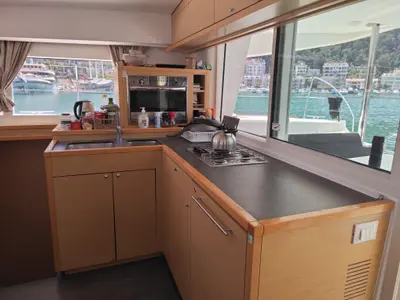 Galley of Santi, a Lagoon 400 catamaran at Fethiye, Turkey