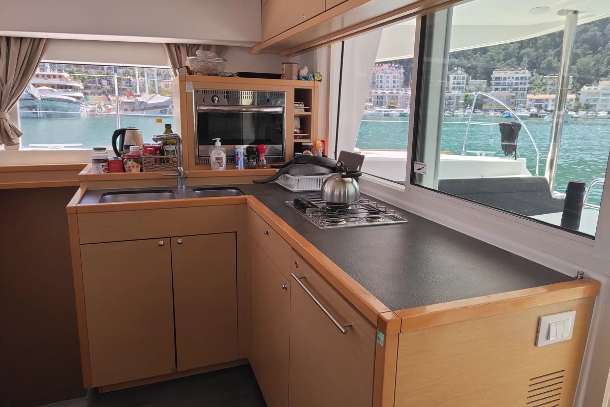 Galley of Santi, a Lagoon 400 catamaran at Fethiye, Turkey