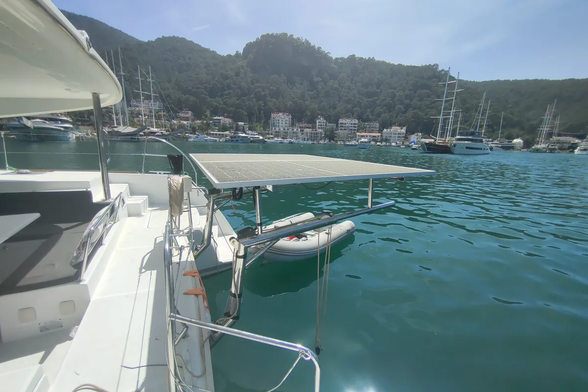 Deck of Santi, a Lagoon 400 catamaran at Fethiye, Turkey
