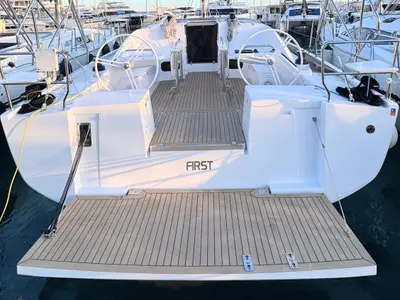 Cockpit of First, a Elan Impression 45 sailboat at Split, Croatia