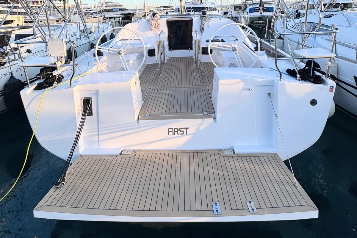 Cockpit of First, a Elan Impression 45 sailboat at Split, Croatia