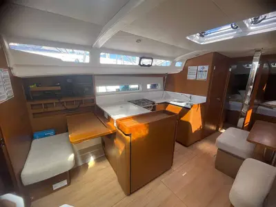Galley of Sweet Dreams, a Jeanneau Sun Odyssey 440 sailboat at Figari/Golfo Aranci, Italy