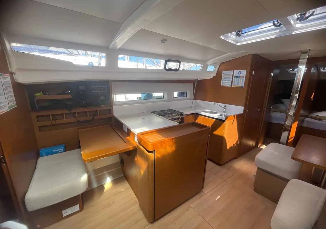 Galley of Sweet Dreams, a Jeanneau Sun Odyssey 440 sailboat at Figari/Golfo Aranci, Italy
