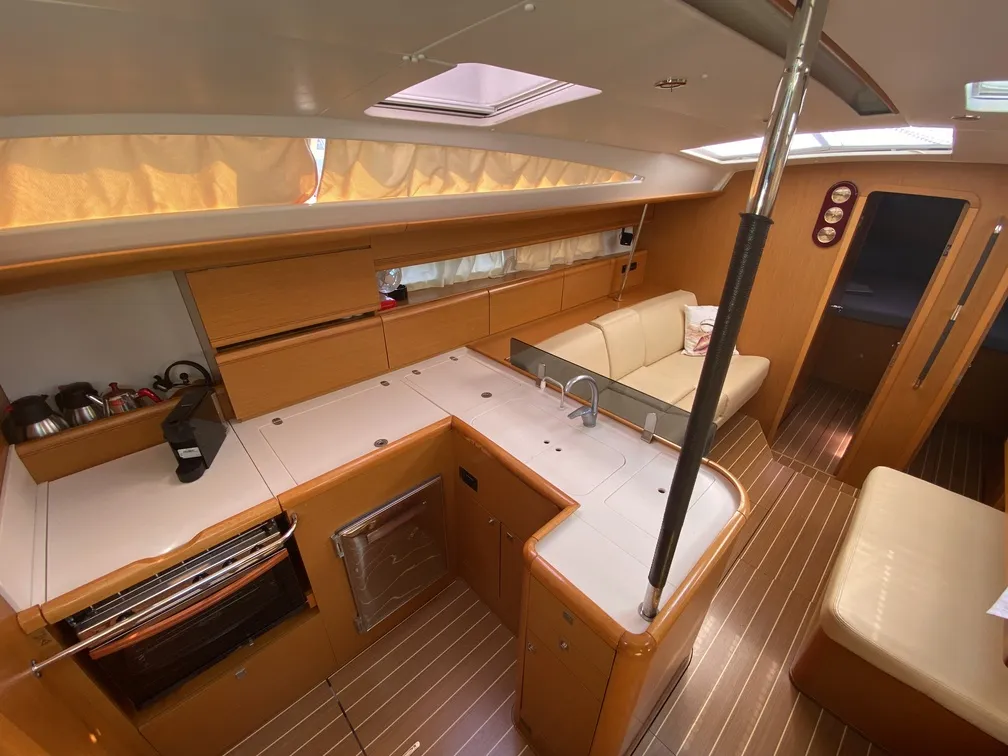 Galley of Mocha II, a Jeanneau 53 sailboat at Marmaris, Turkey