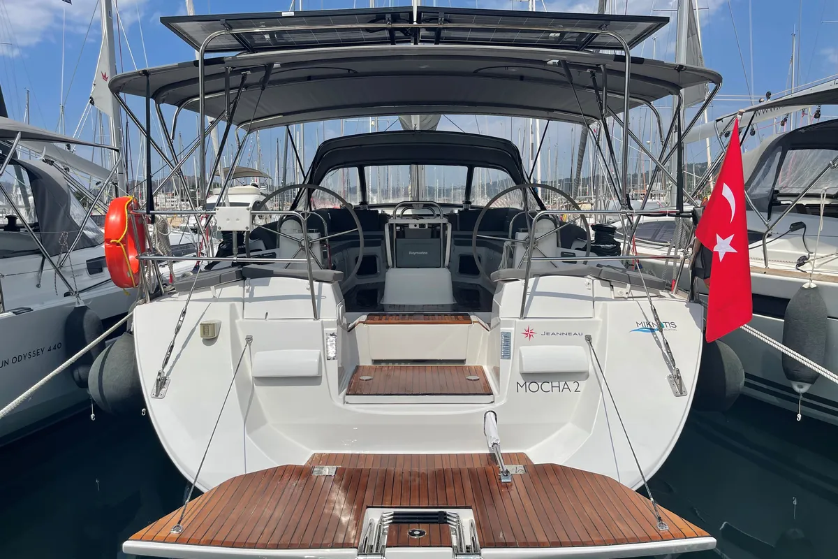 Exterior view of Mocha II, a Jeanneau 53 sailboat at Marmaris, Turkey
