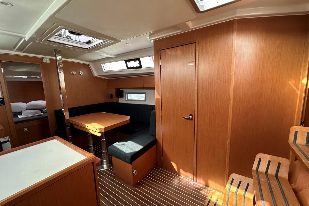 Deck of Sienna, a Bavaria C38 sailboat at Athens, Greece