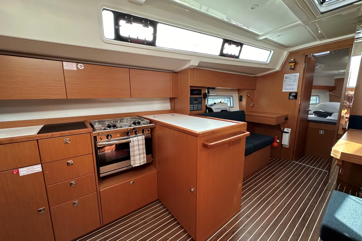 Deck of Sienna, a Bavaria C38 sailboat at Athens, Greece