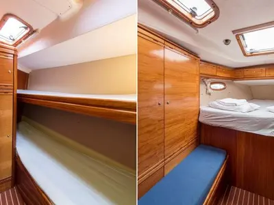 Cabin on Giola, a Bavaria 50 Cruiser sailboat at Thassos, Greece