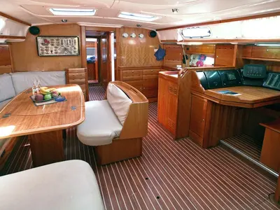 Salon of Giola, a Bavaria 50 Cruiser sailboat at Thassos, Greece