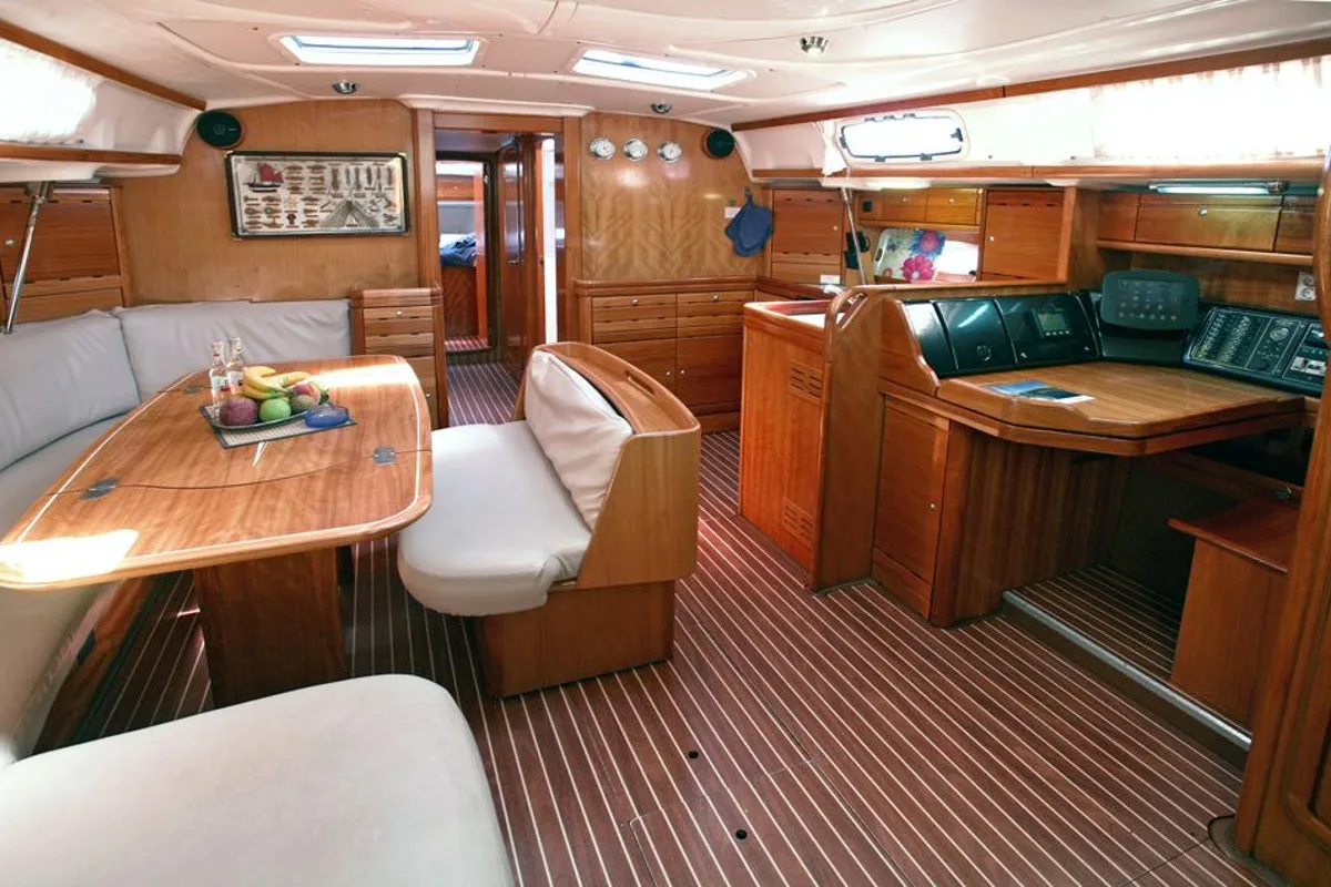 Salon of Giola, a Bavaria 50 Cruiser sailboat at Thassos, Greece