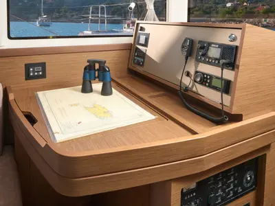 Cockpit of Jasmine, a Lagoon 42 catamaran at Trogir, Croatia