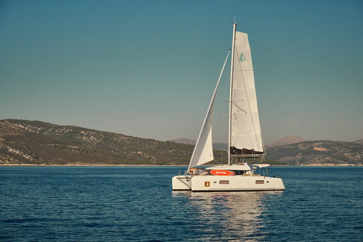 Exterior view of Jasmine, a Lagoon 42 catamaran at Trogir, Croatia