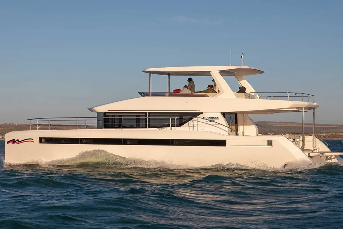 Exterior view of Moorings 464PC Exclusive, a Leopard 46PC catamaran at Road Town, British Virgin Islands