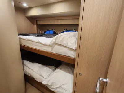 Cabin on Sassy, a Princess 62 motor yacht at Lavreotiki, Greece