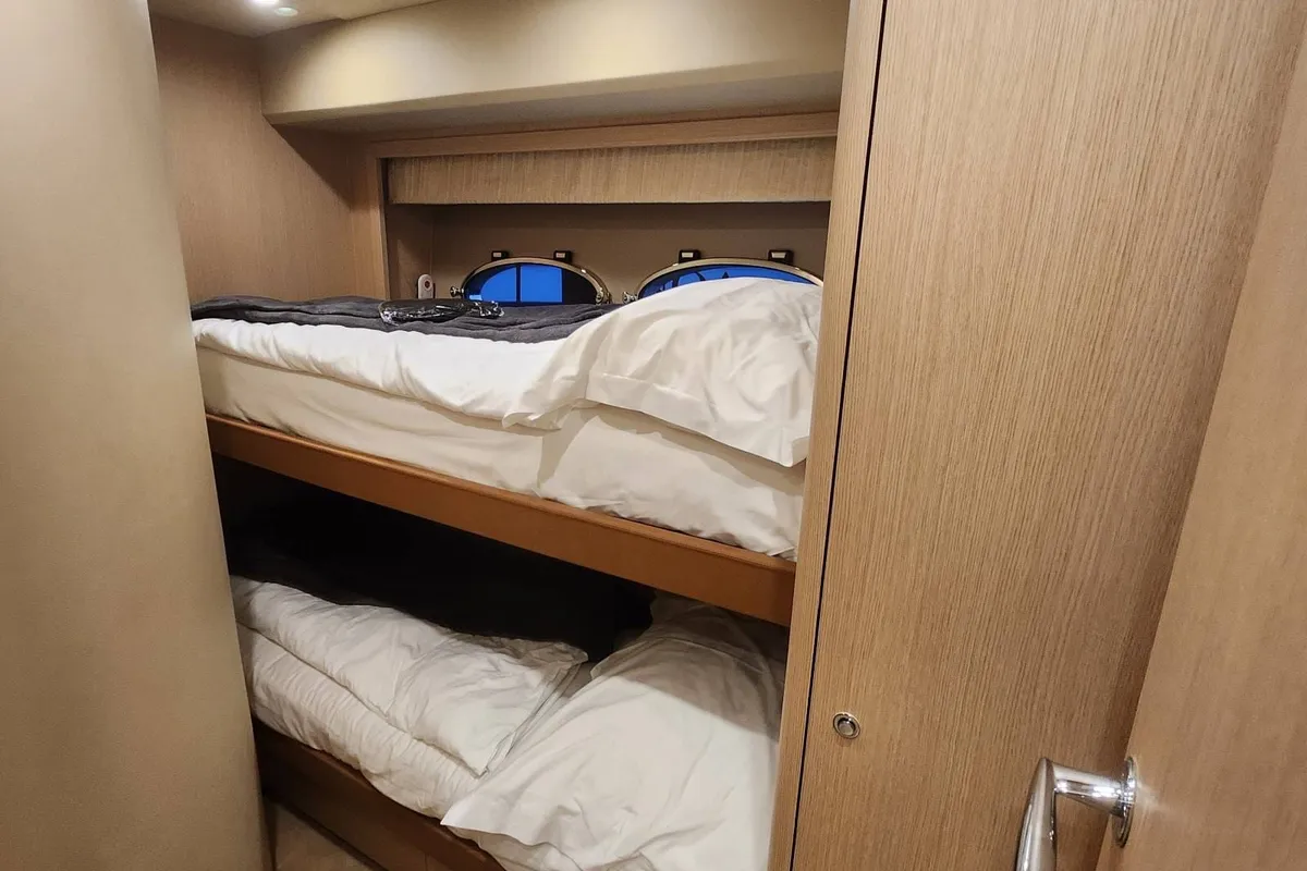 Cabin on Sassy, a Princess 62 motor yacht at Lavreotiki, Greece
