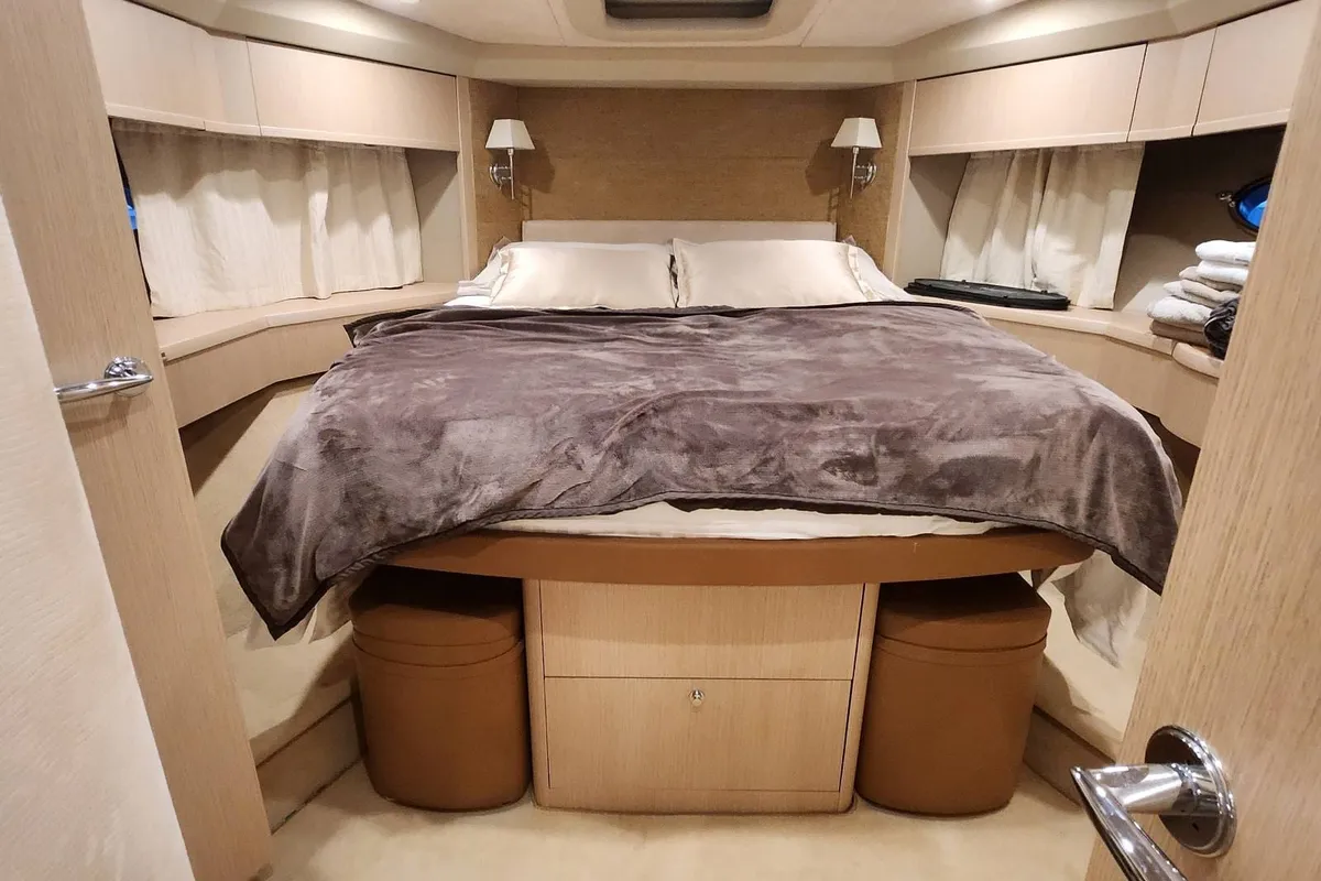 Cabin on Sassy, a Princess 62 motor yacht at Lavreotiki, Greece