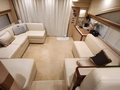 Salon of Sassy, a Princess 62 motor yacht at Lavreotiki, Greece