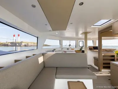 Salon of Yanel, a Neel 47 sailboat at Propriano, France