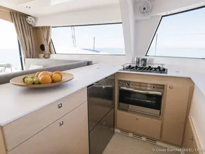 Galley of Yanel, a Neel 47 sailboat at Propriano, France