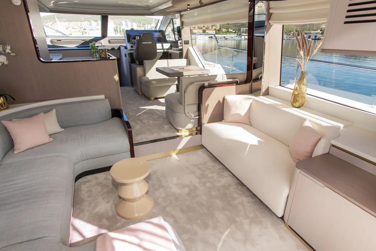 Salon of Alibaba, a Azimut 60 motorboat at Grad Šibenik, Croatia