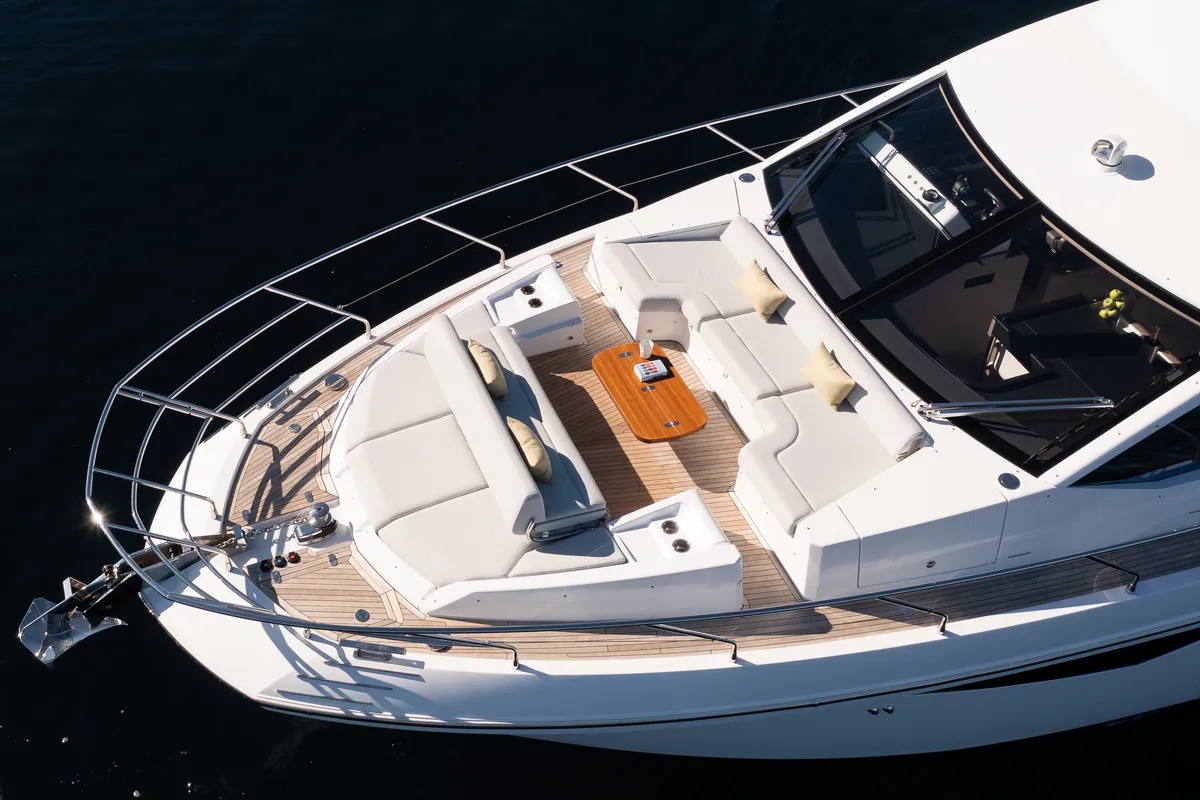 Deck of Alibaba, a Azimut 60 motorboat at Grad Šibenik, Croatia