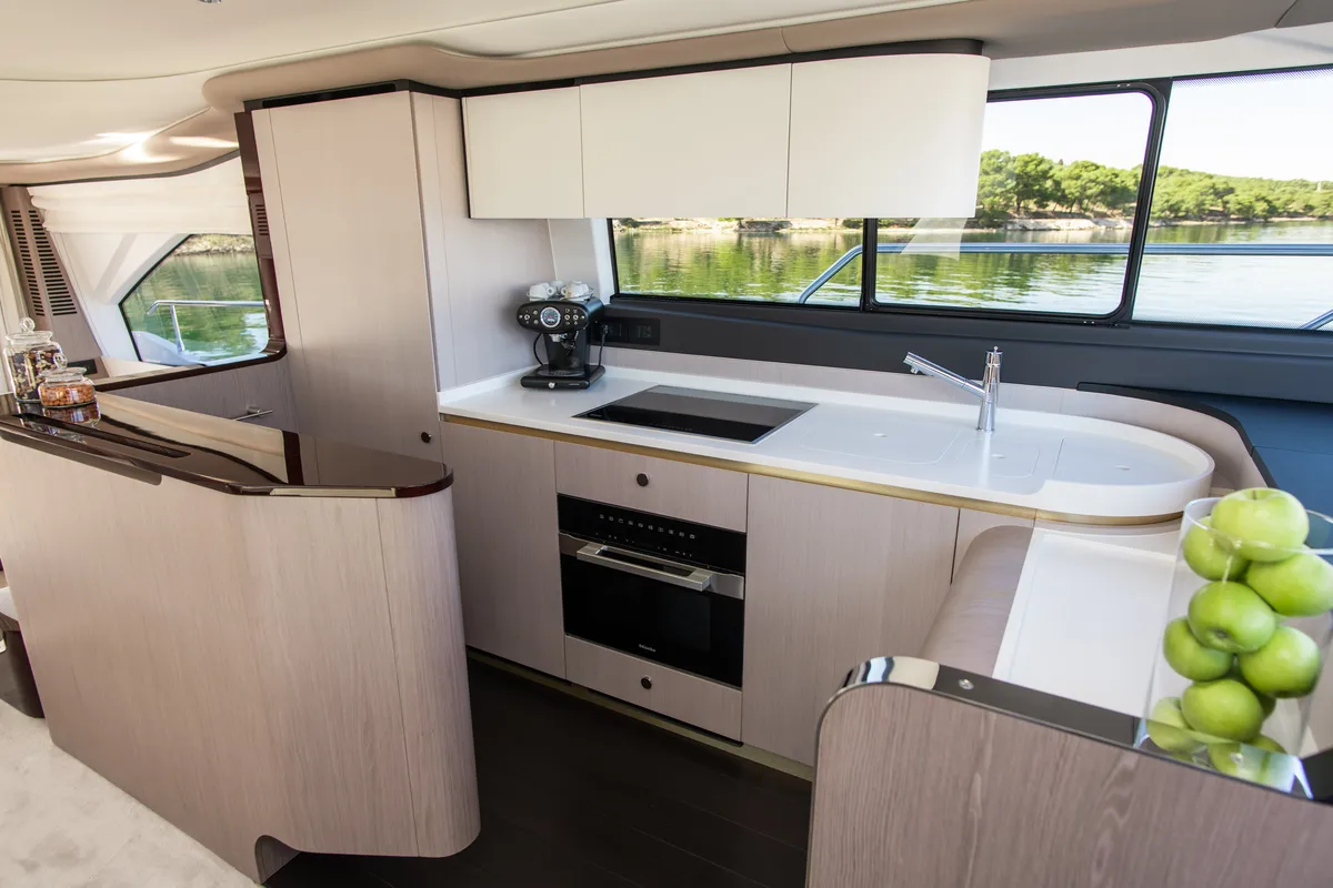 Galley of Alibaba, a Azimut 60 motorboat at Grad Šibenik, Croatia