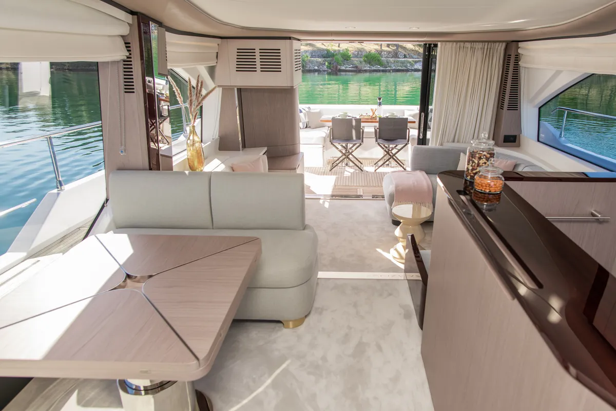 Salon of Alibaba, a Azimut 60 motorboat at Grad Šibenik, Croatia