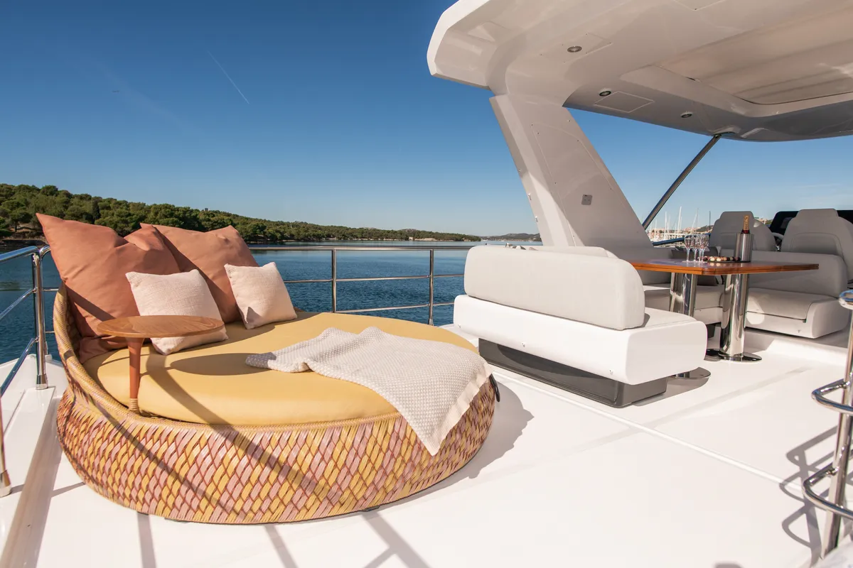 Deck of Alibaba, a Azimut 60 motorboat at Grad Šibenik, Croatia