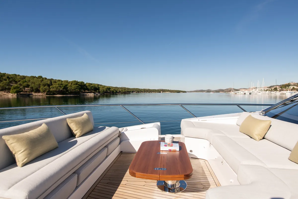 Deck of Alibaba, a Azimut 60 motorboat at Grad Šibenik, Croatia
