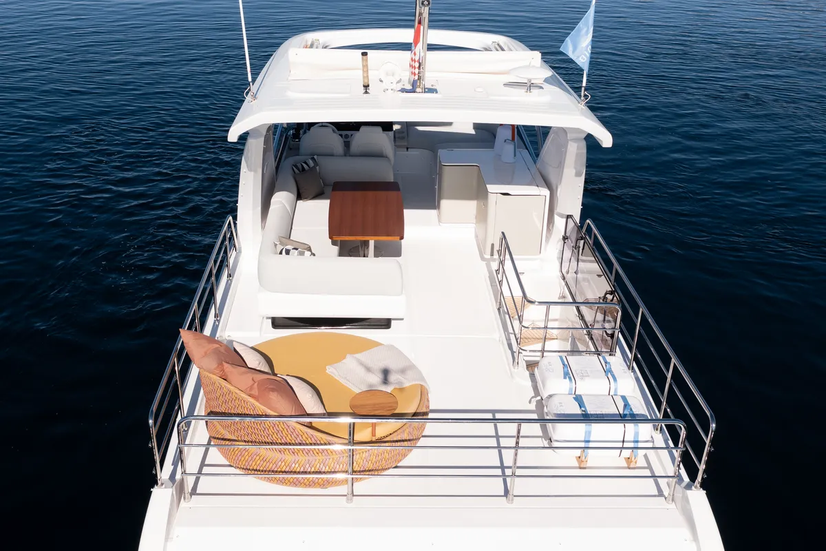 Deck of Alibaba, a Azimut 60 motorboat at Grad Šibenik, Croatia