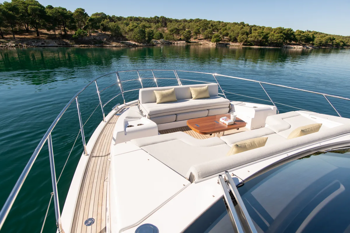 Deck of Alibaba, a Azimut 60 motorboat at Grad Šibenik, Croatia