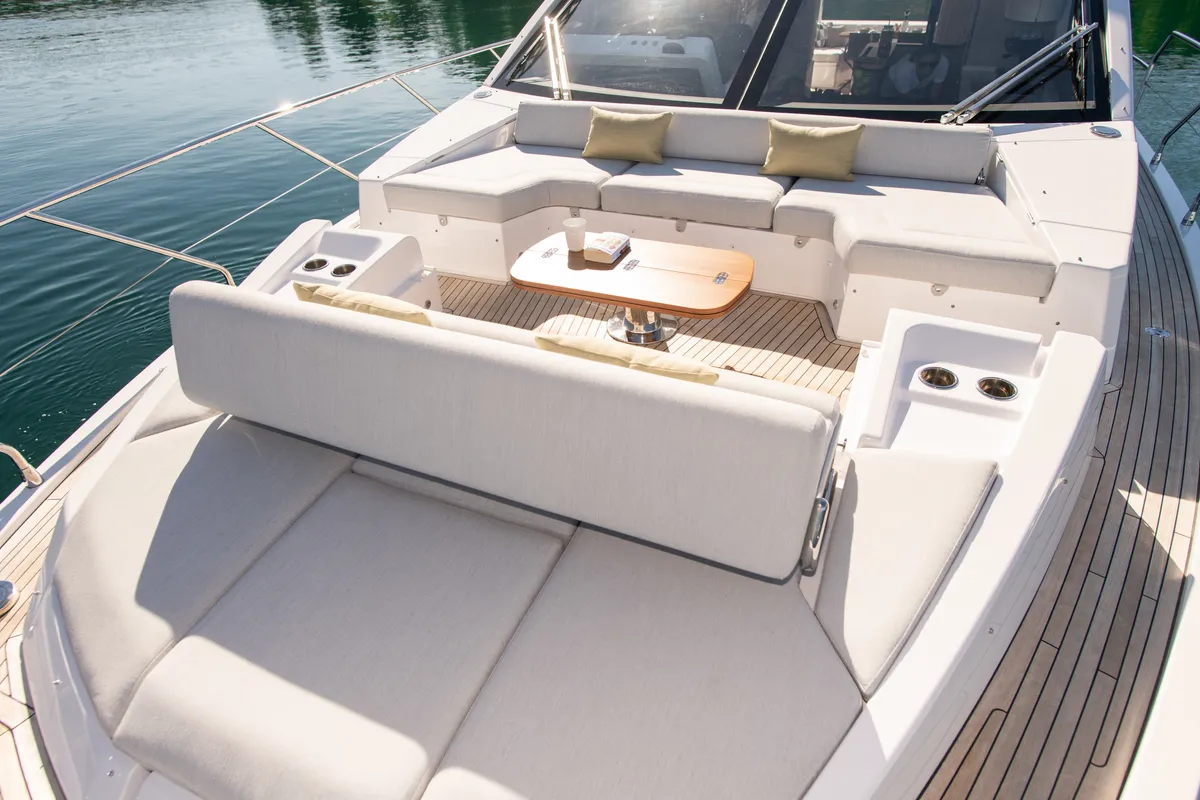 Deck of Alibaba, a Azimut 60 motorboat at Grad Šibenik, Croatia