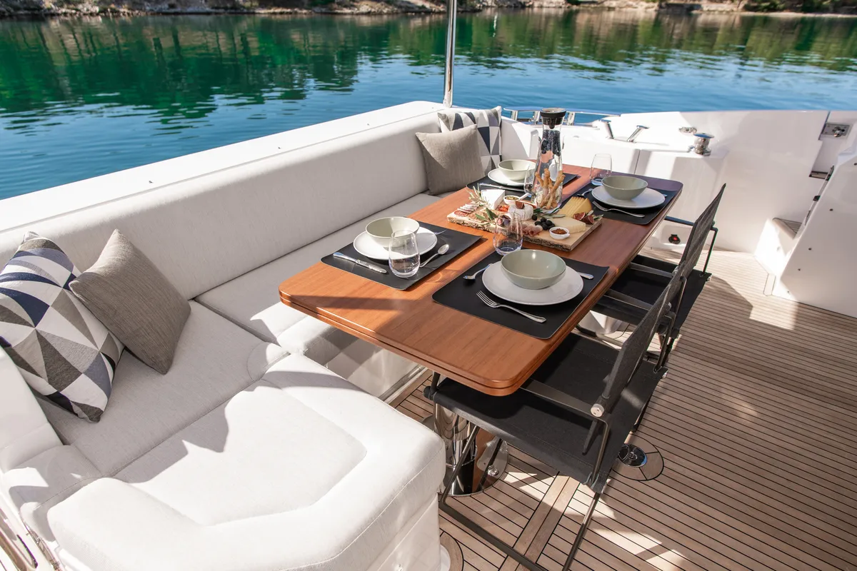Deck of Alibaba, a Azimut 60 motorboat at Grad Šibenik, Croatia