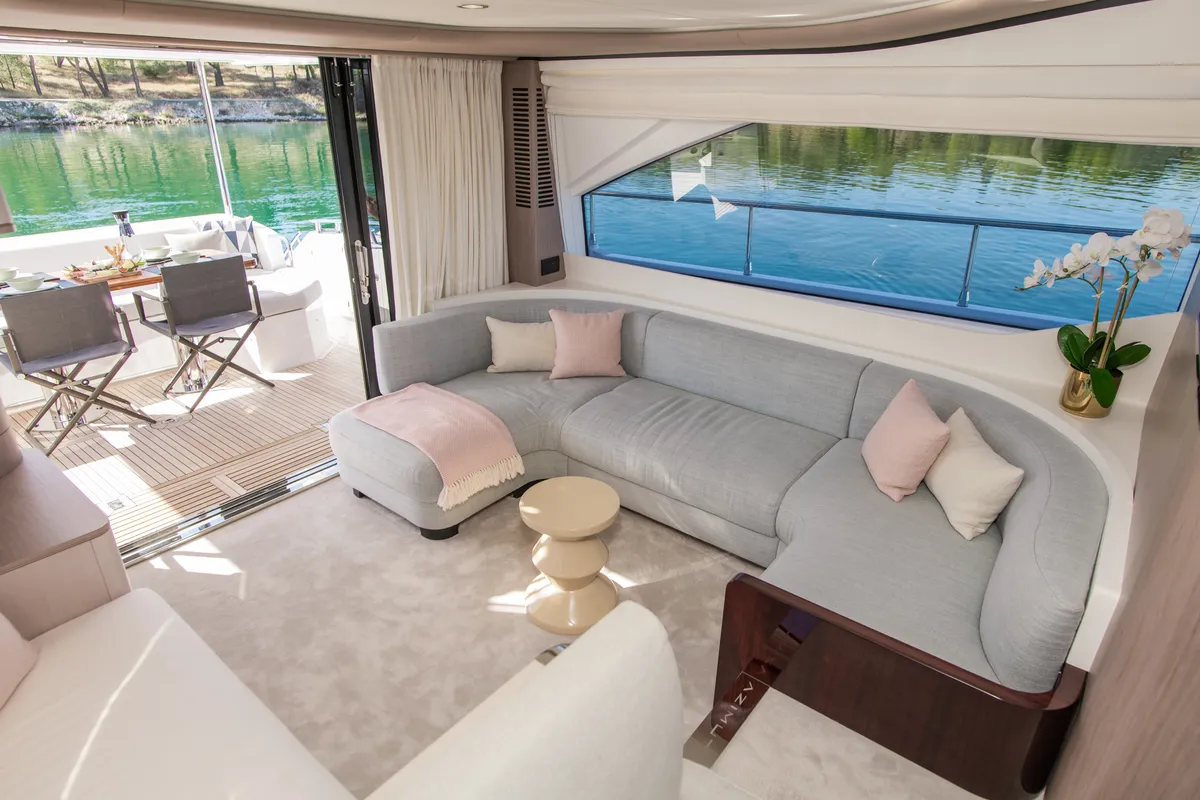 Salon of Alibaba, a Azimut 60 motorboat at Grad Šibenik, Croatia