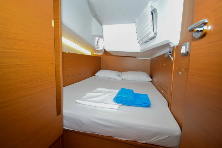 Cabin on Sky Ela, a Jeanneau Sun Odyssey 410 sailboat at Marmaris, Turkey
