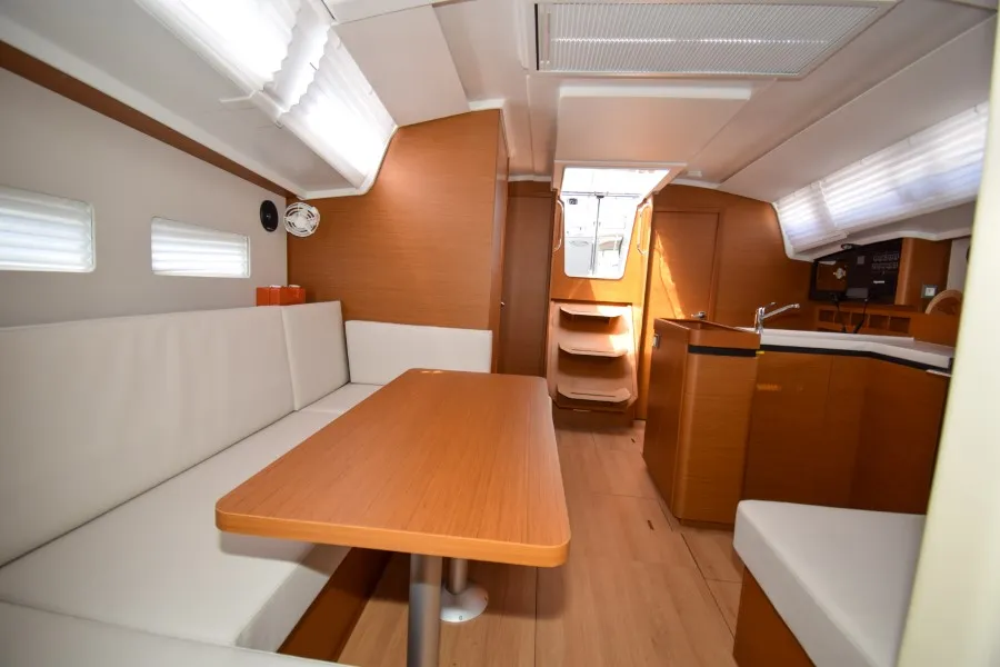 Salon of Sky Ela, a Jeanneau Sun Odyssey 410 sailboat at Marmaris, Turkey
