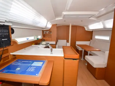 Galley of Sky Ela, a Jeanneau Sun Odyssey 410 sailboat at Marmaris, Turkey