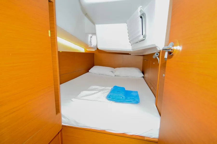 Cabin on Sky Ela, a Jeanneau Sun Odyssey 410 sailboat at Marmaris, Turkey